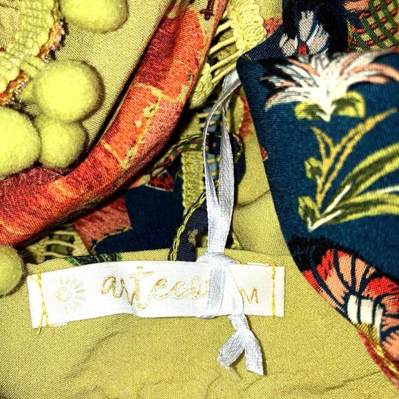 ARTECOR MODA BRAZIL M Colorful Keyhole Cut-Out Bohemian Long Dress Birds Parrots - Picture 5 of 6